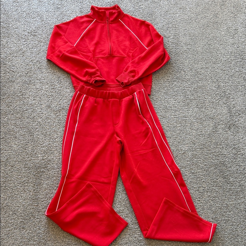 aerie Red Track Pants & Pullover Jogger Set